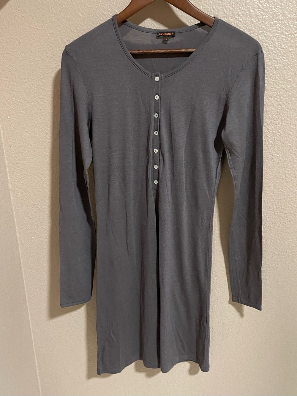 Bensimon Charcoal Gray Long Sleeve Button-Front Knit Dress
